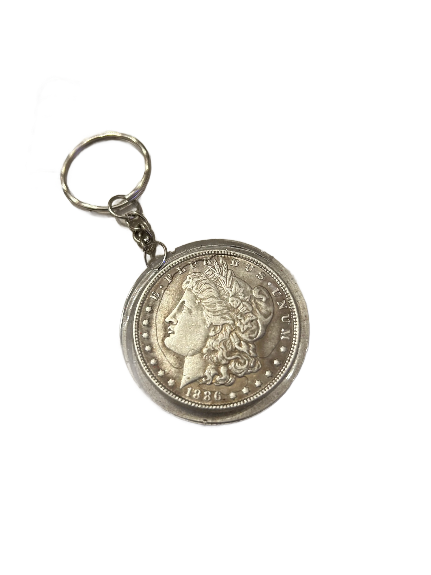 Vintage Silver Dollar Keychain Heart and Rounded On the Chain