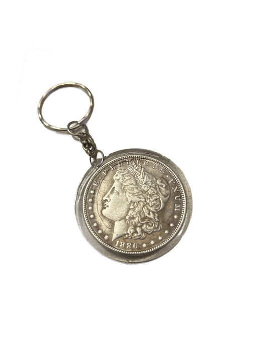 Vintage Silver Dollar Keychain Heart and Rounded On the Chain