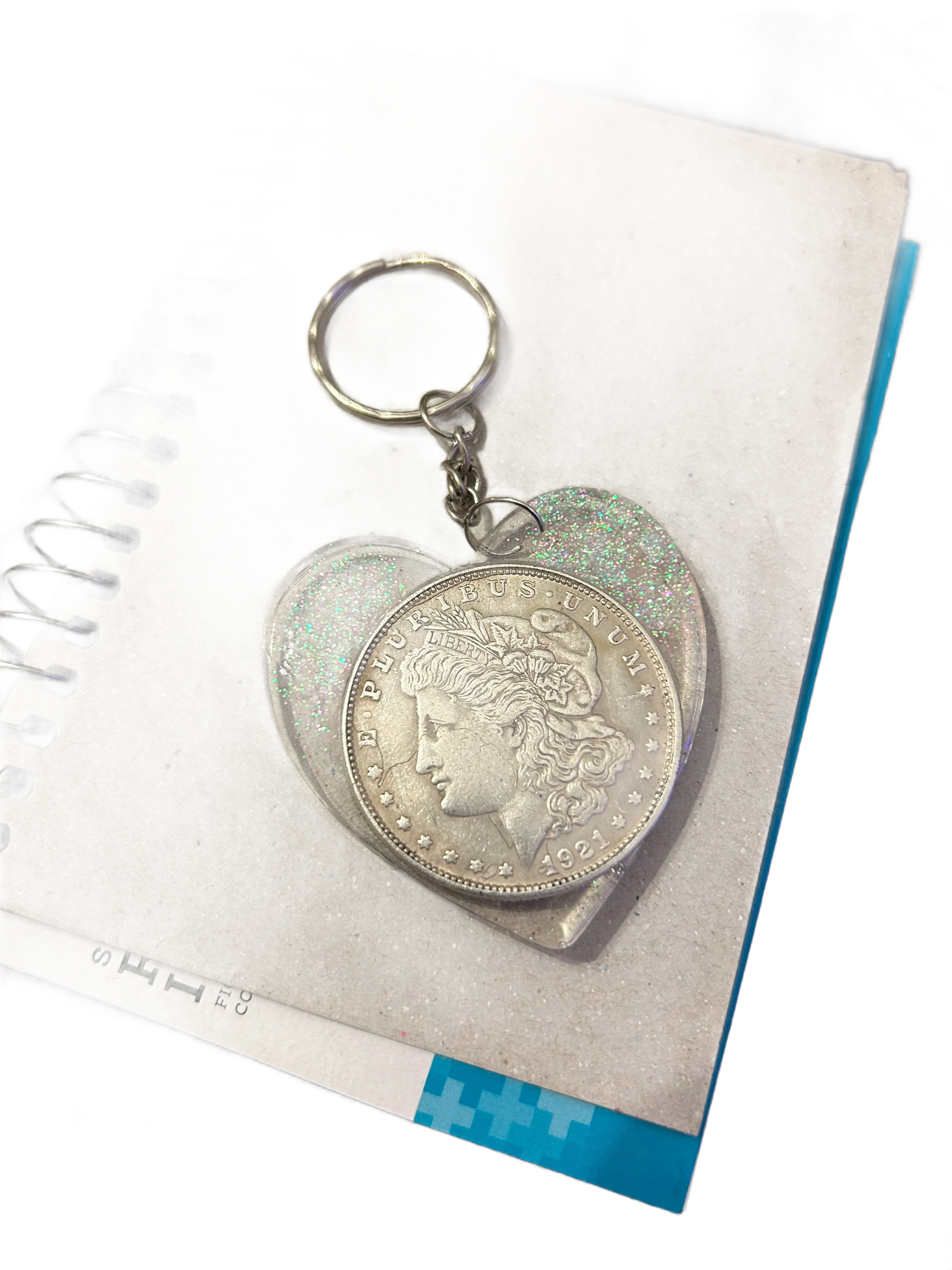 Vintage Silver Dollar Keychain Heart and Rounded On the Chain